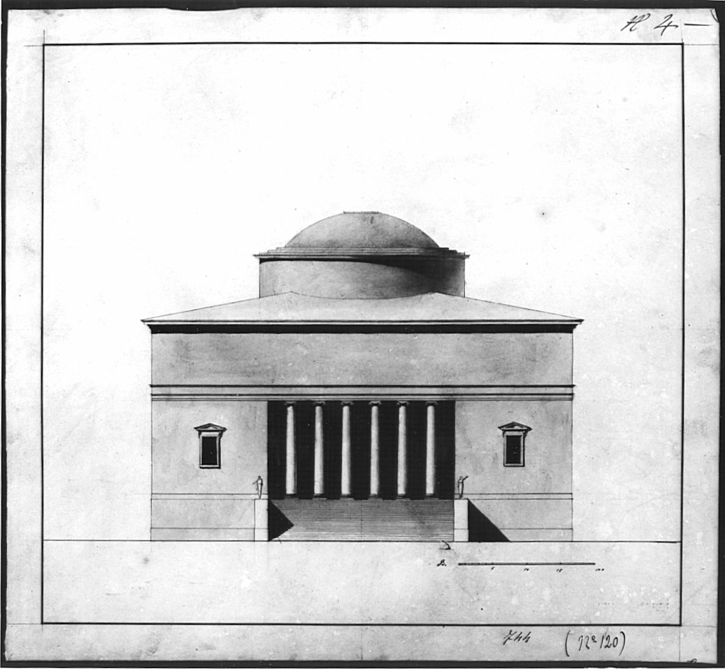 prospetto, architettura: progetto per edificio centrale (disegno, opera isolata) di Taccani Francesco (sec. XIX)