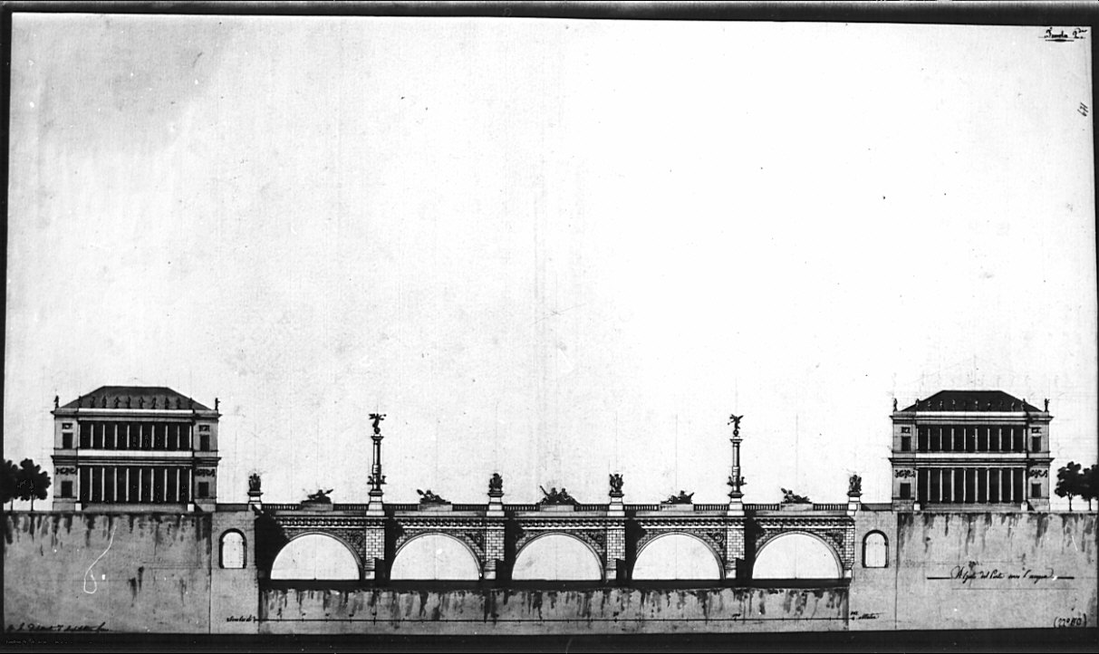 alzato, architettura: progetto per ponte trionfale (disegno, opera isolata) - ambito italiano (sec. XIX)