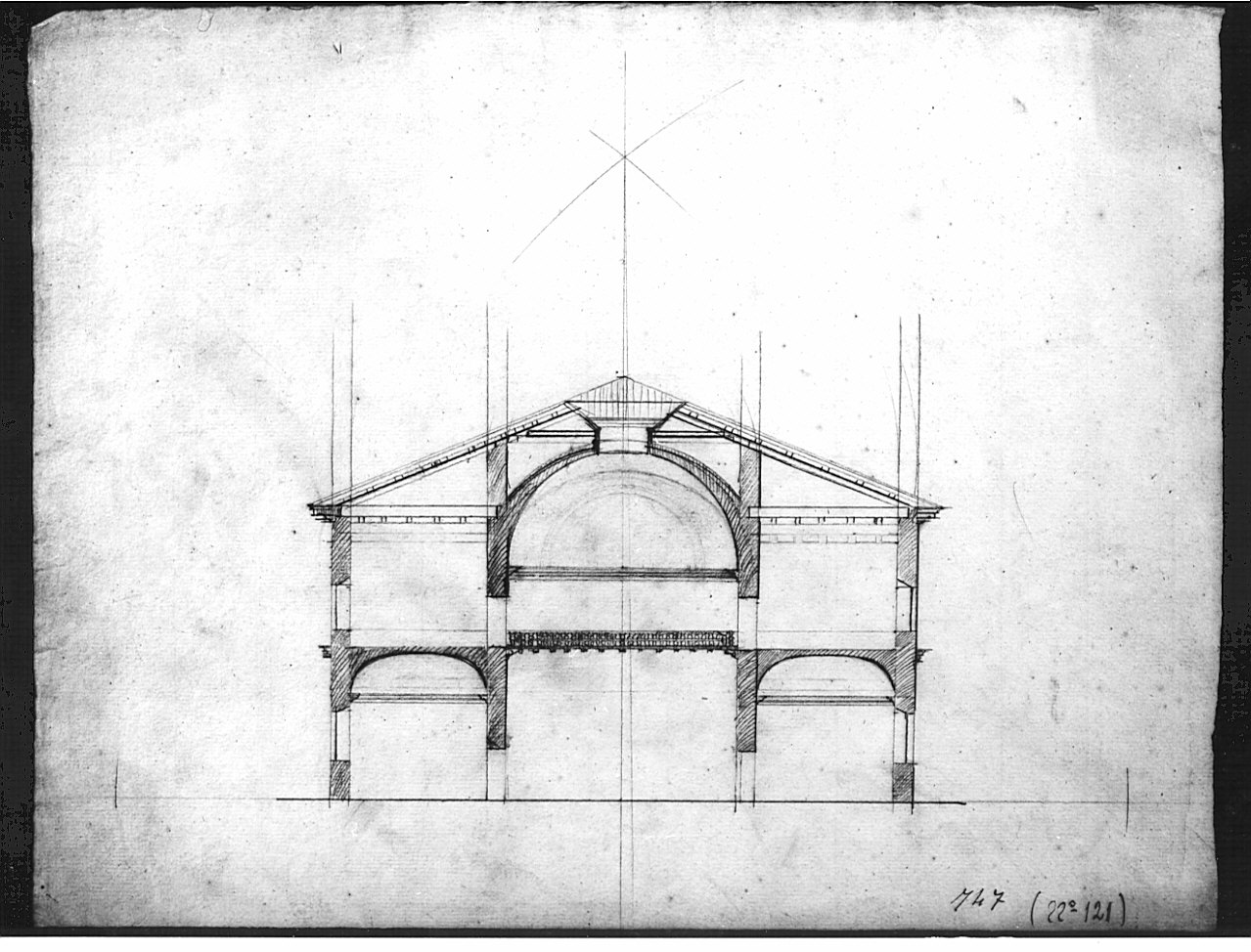 sezione, architettura: progetto per edificio centrale (disegno, opera isolata) di Bovara Giuseppe (sec. XIX)