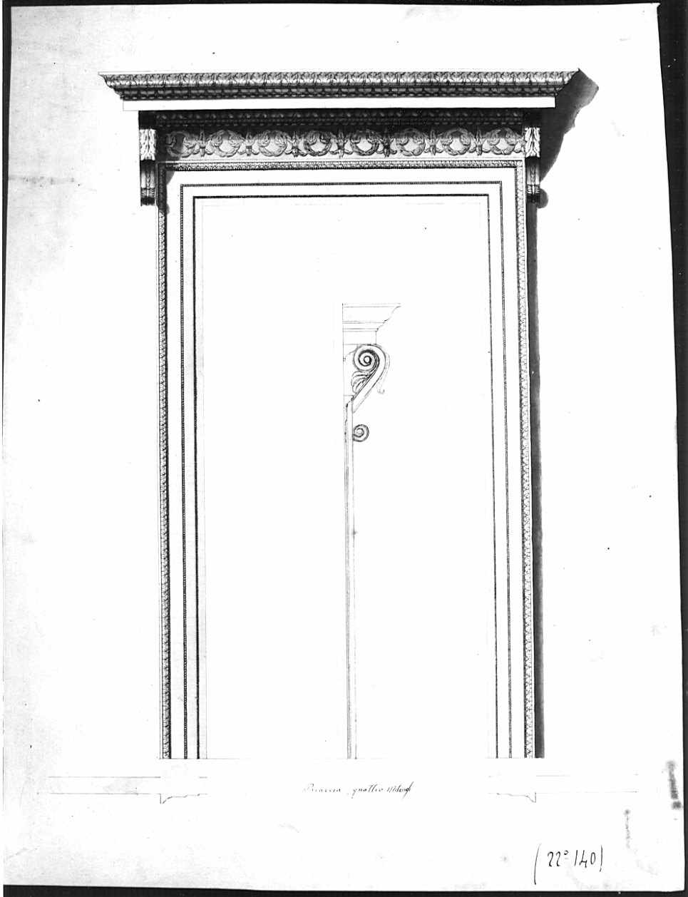 porta con modanatura: pianta, alzato e profilo, architettura (disegno, opera isolata) di Bovara Giuseppe (sec. XIX)