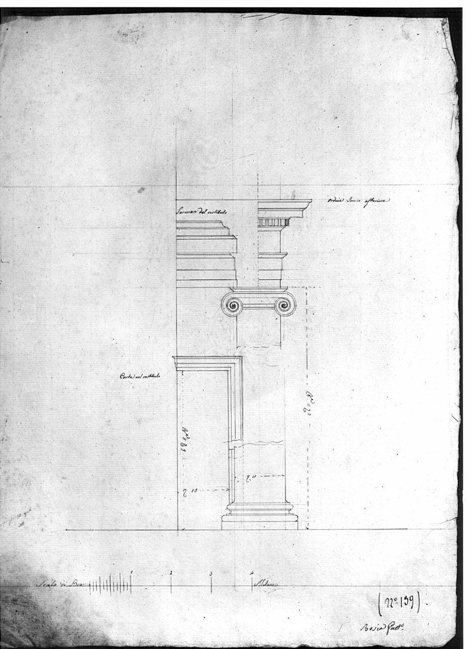particolari di ordini: alzati e sezione, architettura (disegno, opera isolata) di Besia Gaetano (sec. XIX)