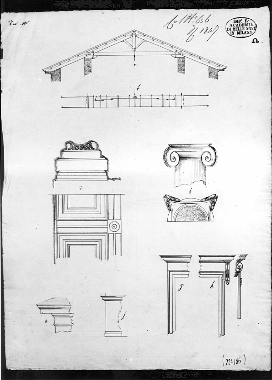 dettagli architettonici, architettura: progetto per battistero (disegno, opera isolata) - ambito italiano (sec. XIX)