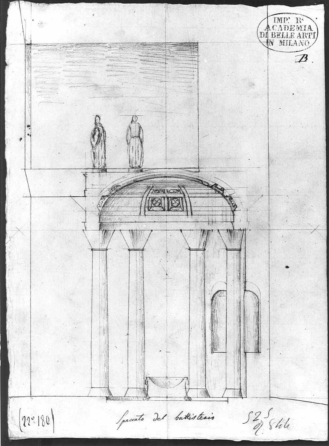 sezione, architettura: progetto per battistero (disegno, opera isolata) - ambito italiano (sec. XIX)