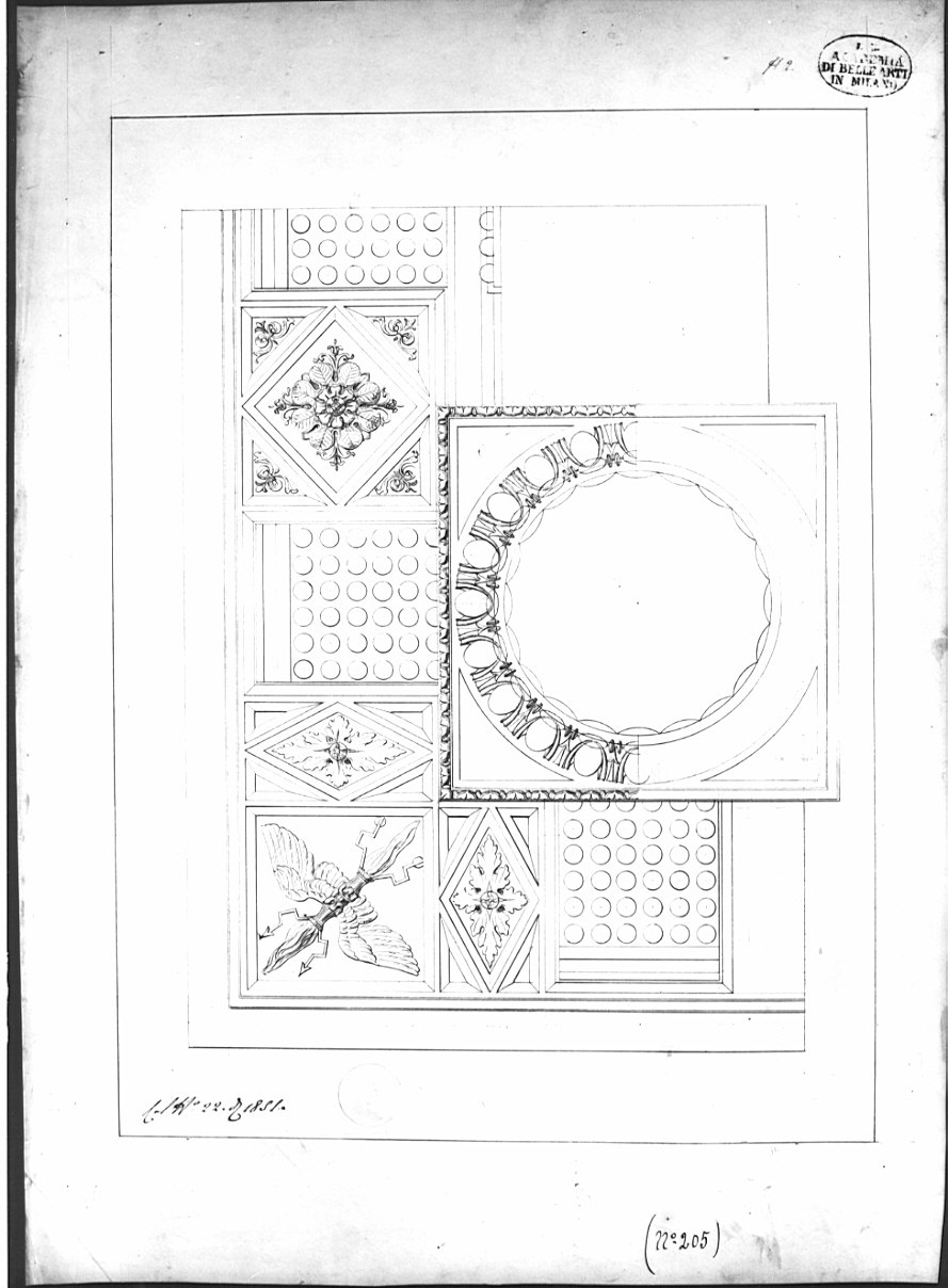 sezione e pianta, architettura: progetto per trabeazione tuscanica (disegno, opera isolata) - ambito italiano (sec. XIX)