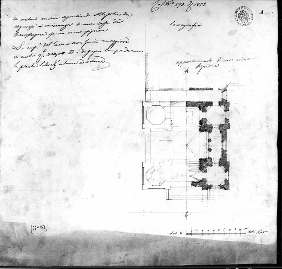 pianta, architettura: progetto per sacrestia (disegno, opera isolata) - ambito italiano (sec. XIX)
