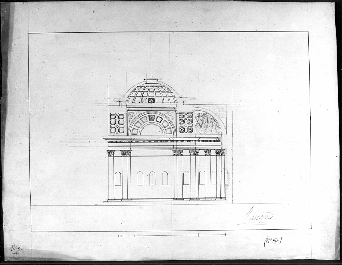 sezione, architettura: progetto per cappella (disegno, opera isolata) di Zanoja Giuseppe (sec. XIX)