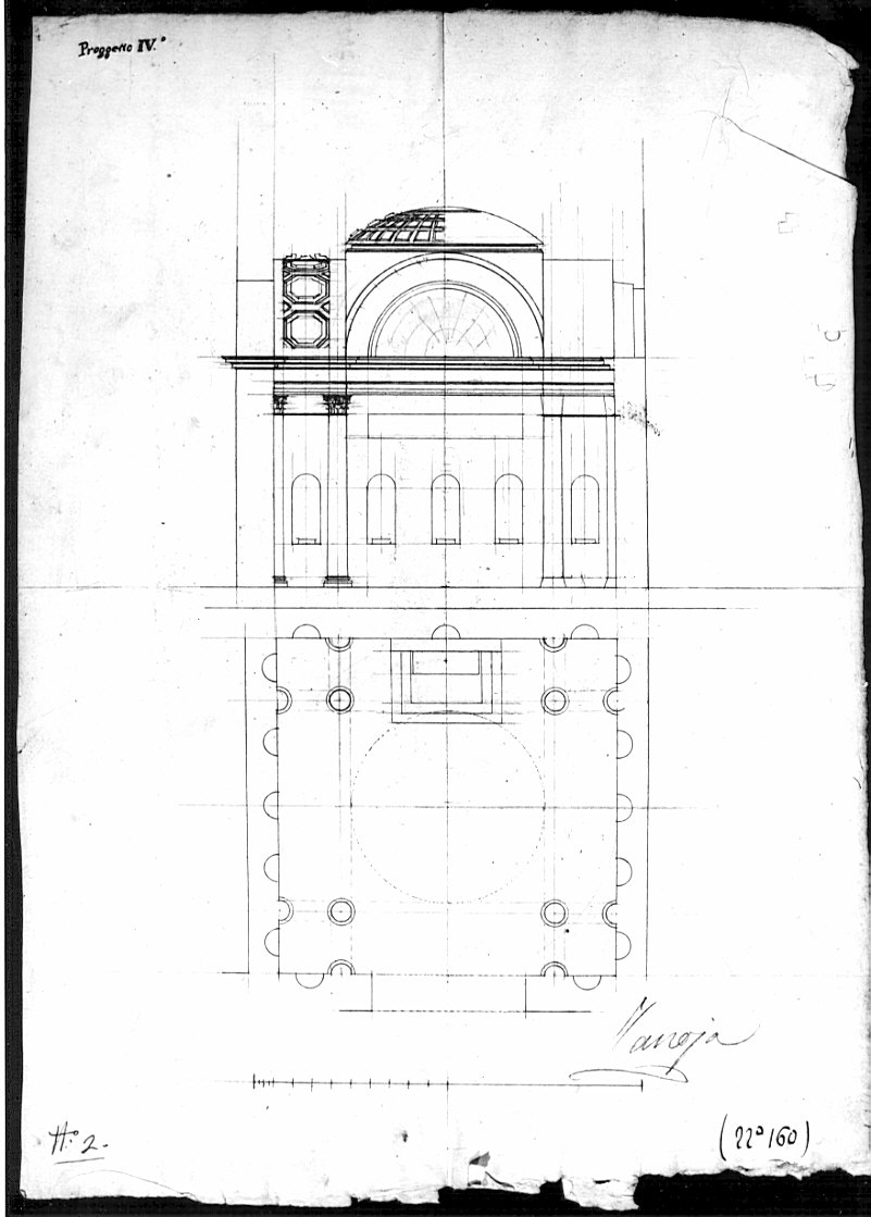 pianta e sezione, architettura: progetto per cappella (disegno, opera isolata) di Zanoja Giuseppe (sec. XIX)