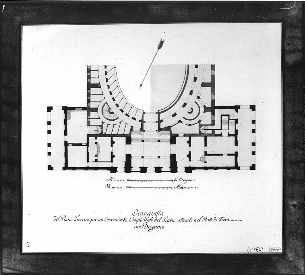 pianta, piano terra, architettura: progetto per teatro Riccardi di Bergamo (disegno, opera isolata) di Lucchini Gian Francesco (sec. XIX)