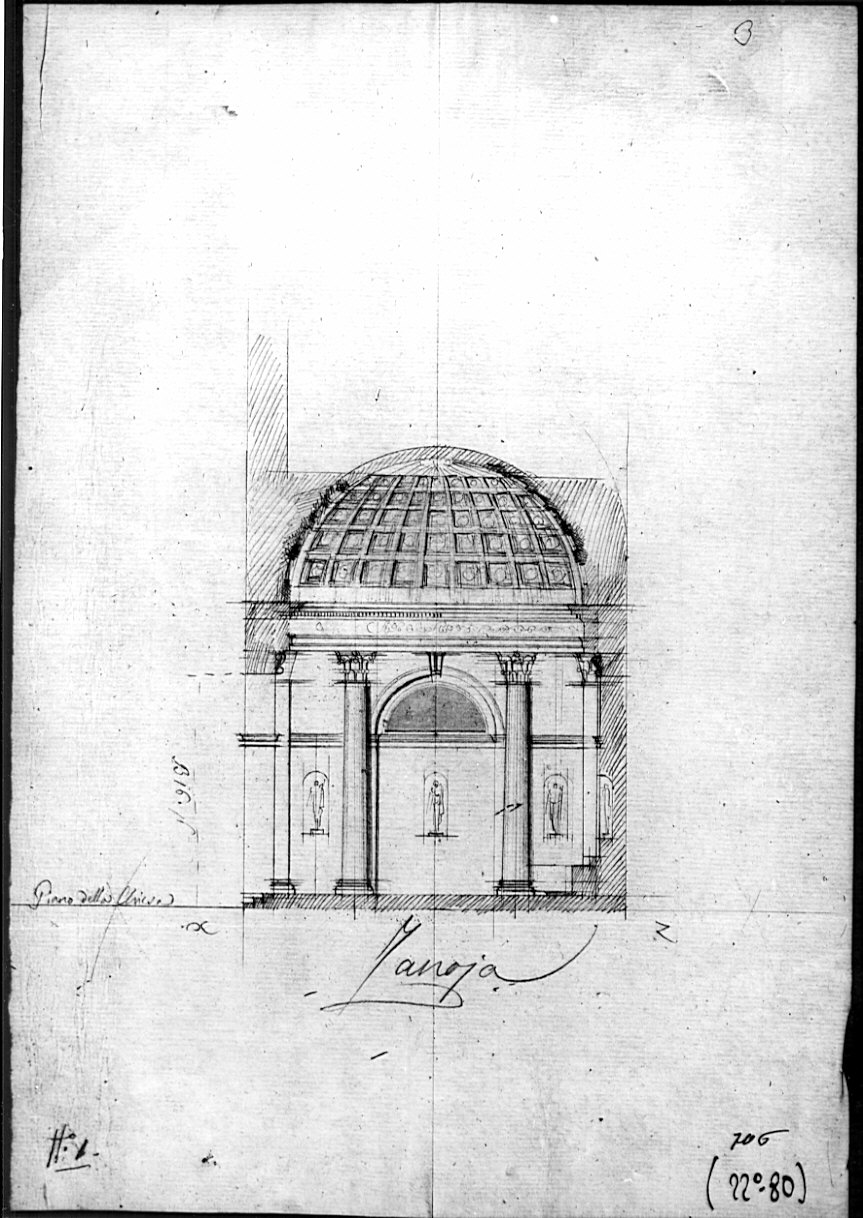 sezione, architettura: progetto per cappella (disegno, opera isolata) di Zanoja Giuseppe (sec. XIX)