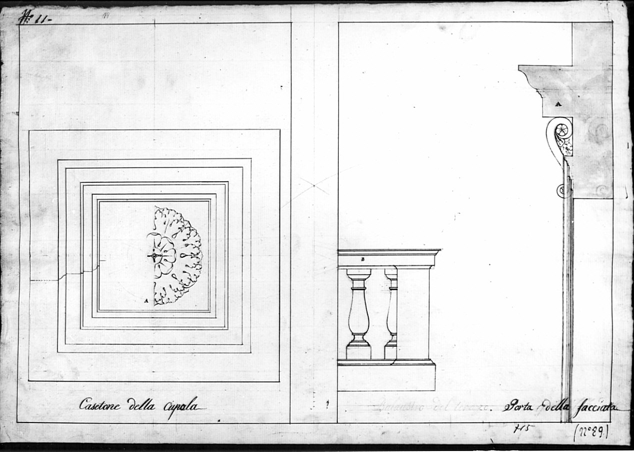 prospetti e sezioni, architettura: progetto per edificio centrale (disegno, opera isolata) - ambito italiano (sec. XIX)