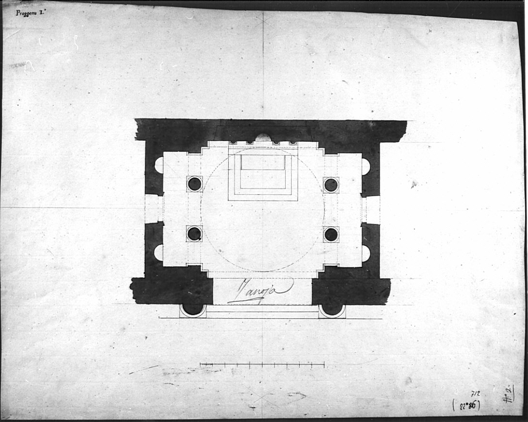 pianta, architettura: progetto per cappella religiosa (disegno, opera isolata) di Zanoja Giuseppe (sec. XIX)