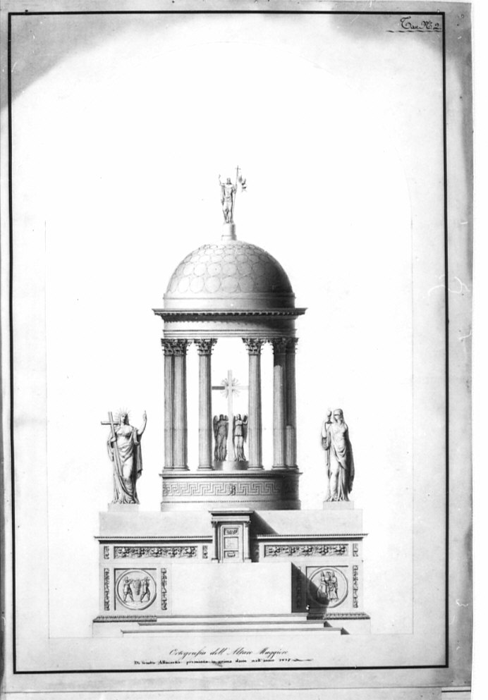 ortografia, architettura: progetto per altar maggiore (disegno, opera isolata) di Aluisetti Giulio (sec. XIX)