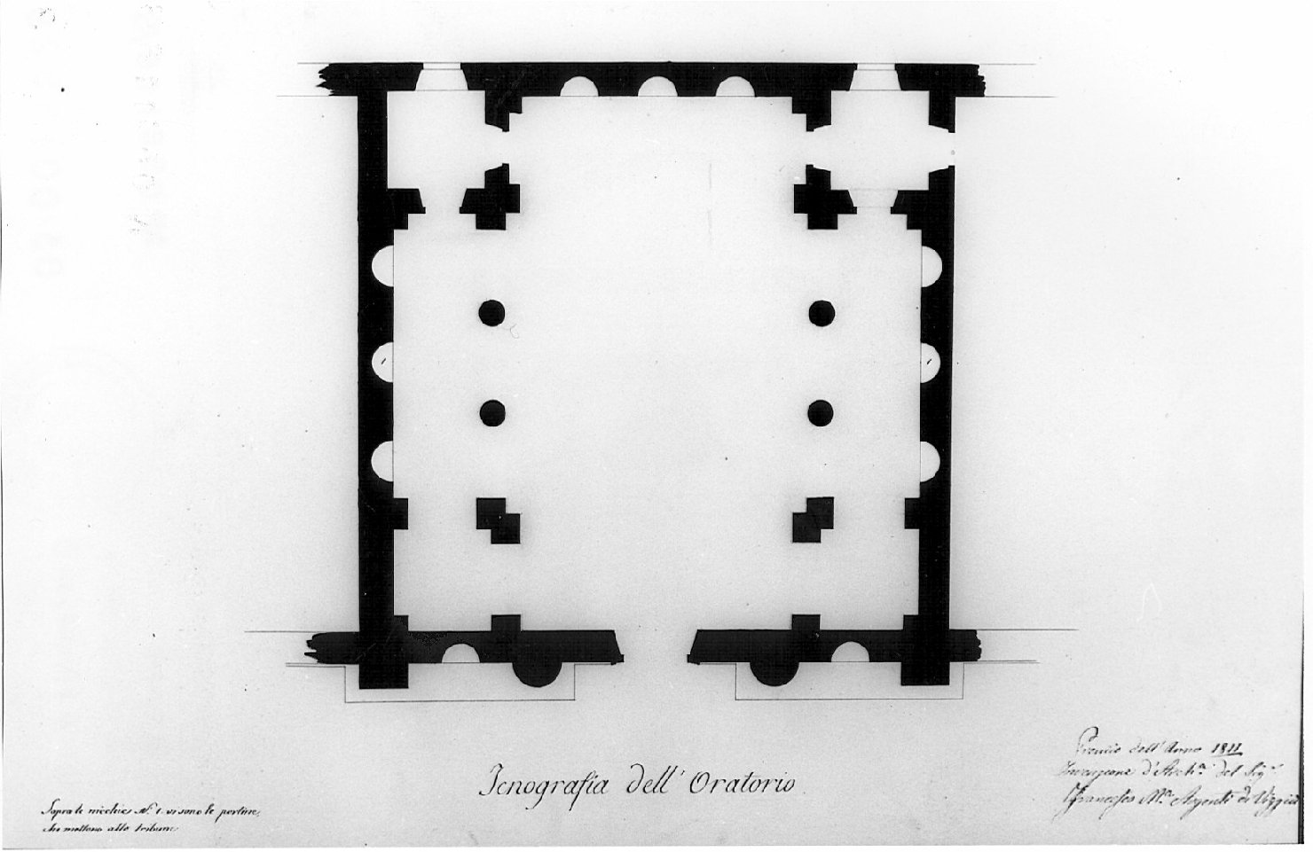 pianta, architettura: progetto per oratorio (disegno, opera isolata) di Argenti Francesco M (sec. XIX)