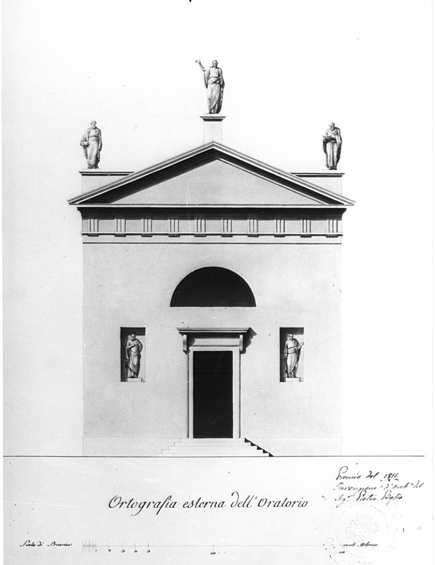 prospetto, architettura: progetto per oratorio (disegno, opera isolata) di Bosio Pietro (sec. XIX)