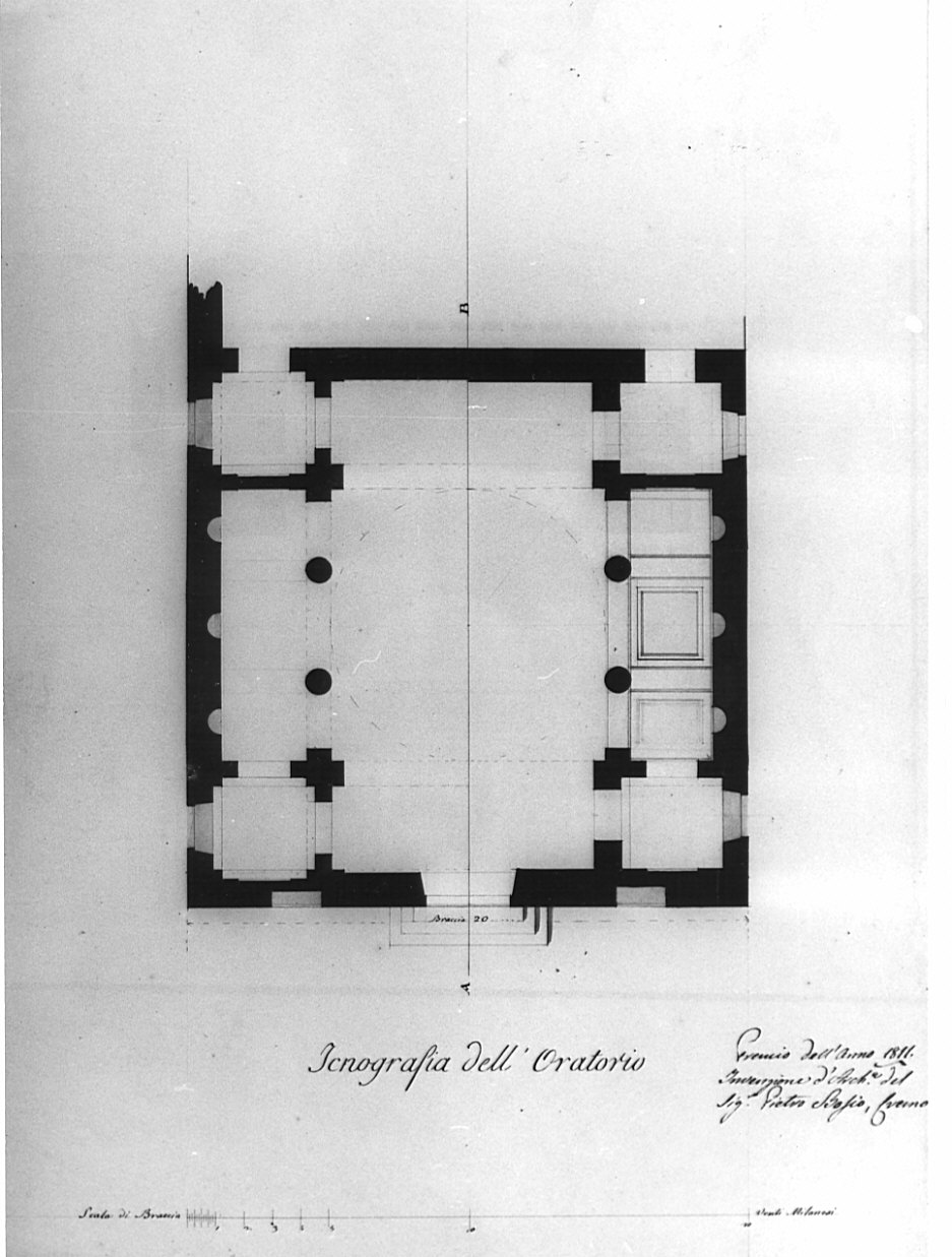 prospetto, architettura: progetto per oratorio (disegno, opera isolata) di Bosio Pietro (sec. XIX)