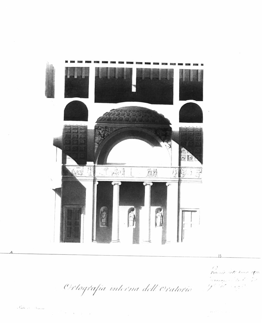 sezione, architettura: progetto per oratorio (disegno, opera isolata) di Bosio Pietro (sec. XIX)
