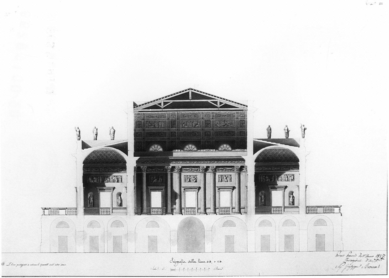 sezione, architettura: progetto per spettacoli pubblici (disegno, opera isolata) di Brocca Giovanni (sec. XIX)