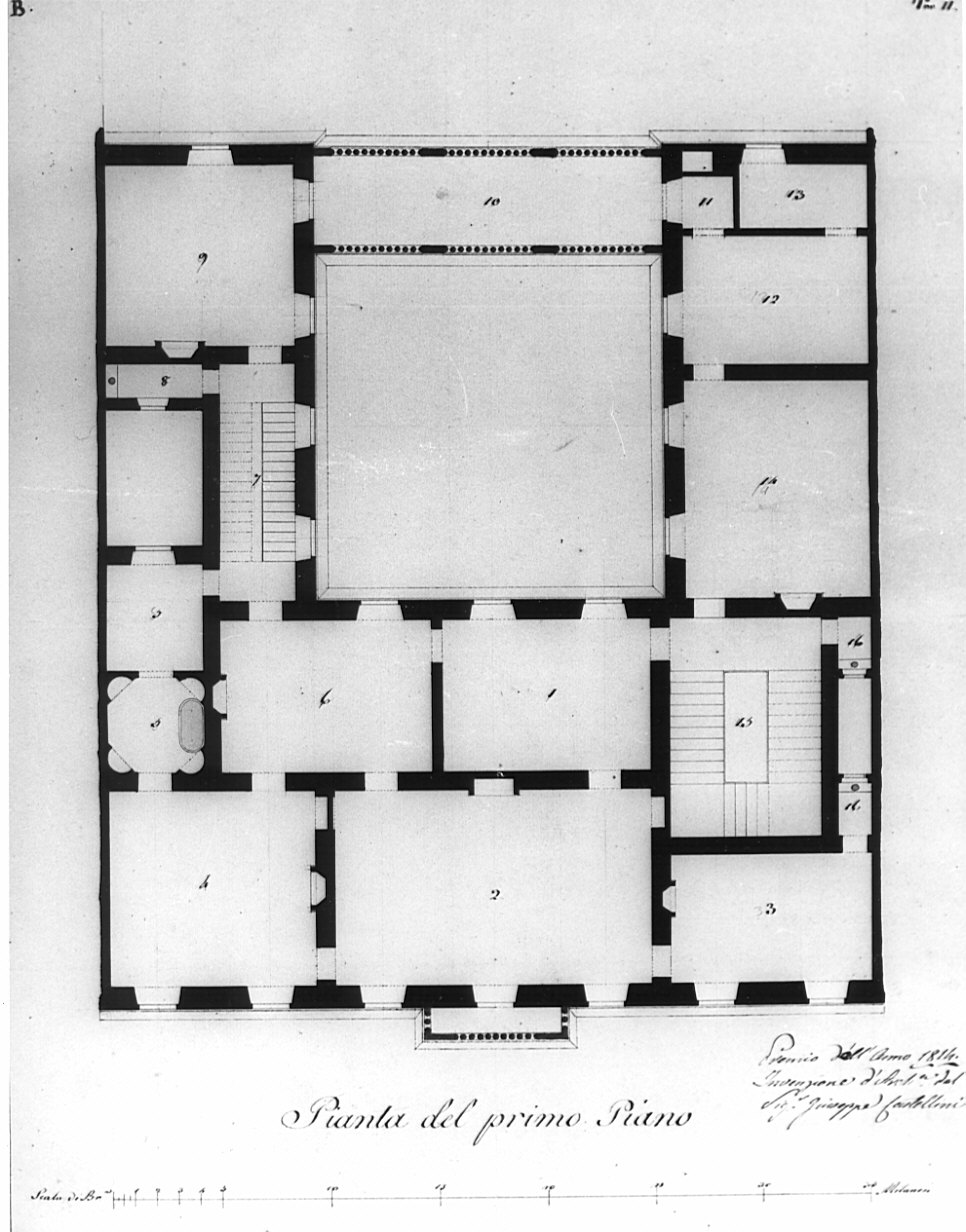 pianta, architettura: progetto per casa civile (disegno, opera isolata) di Castellini Giuseppe (sec. XIX)
