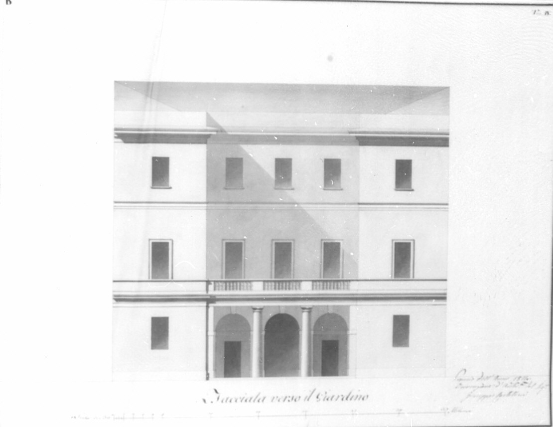 facciata verso il giardino-ortografia, architettura: progetto per casa civile (disegno, opera isolata) di Castellini Giuseppe (sec. XIX)