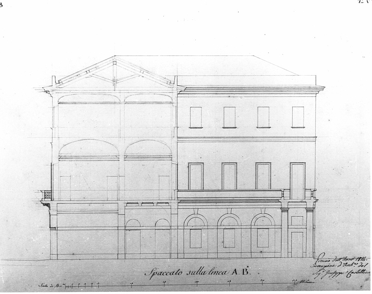 sezione, architettura: progetto per casa civile (disegno, opera isolata) di Castellini Giuseppe (sec. XIX)