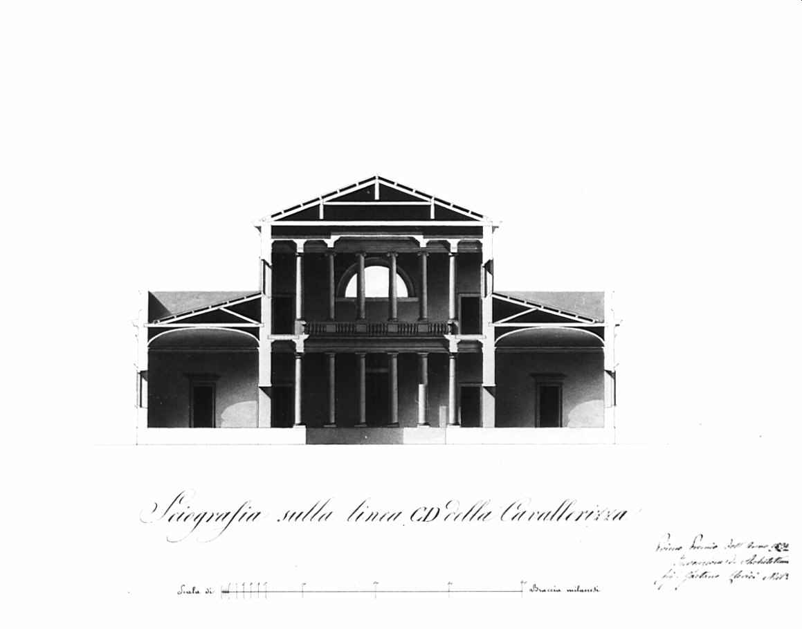 sezione, architettura: progetto per cavallerizza (disegno, opera isolata) di Clerici Gaetano (sec. XIX)