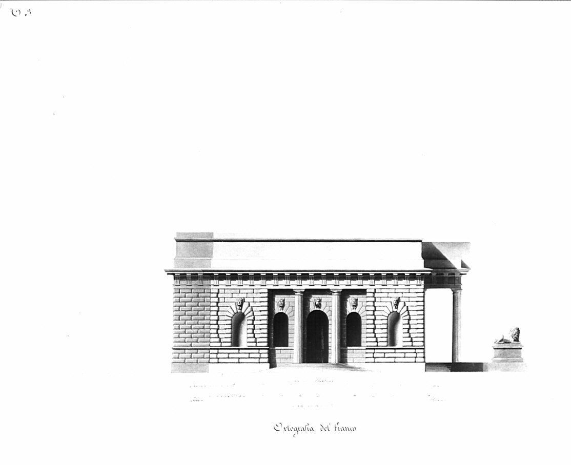 fianco, ortografia, architettura: progetto per caserma (disegno, opera isolata) di Crivelli Ferdinando (sec. XIX)