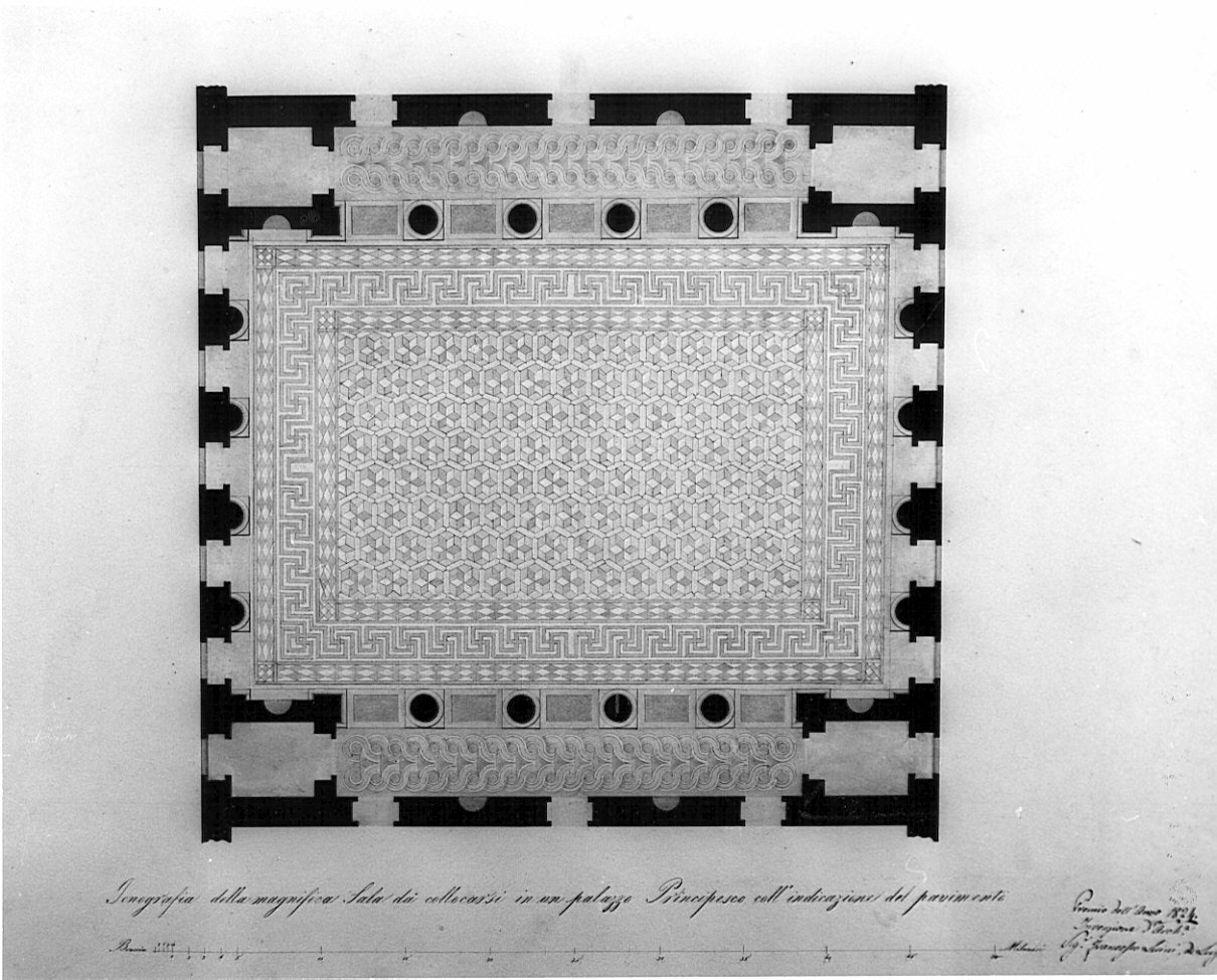 pavimento, planimetria, architettura: progetto per sala di palazzo (disegno, opera isolata) di Luini Francesco (sec. XIX)