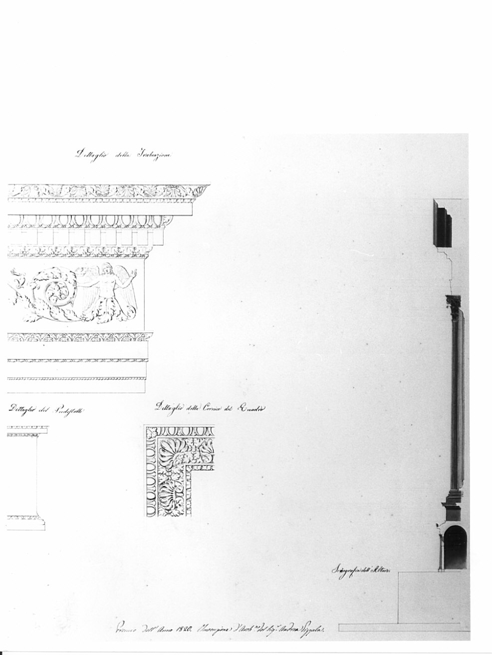 piedistallo, cornice e trabeazione, architettura: progetto per altare (disegno, opera isolata) di Pizzala Andrea (sec. XIX)