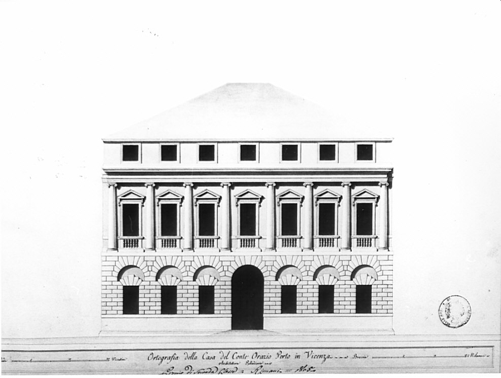 ortografia, architettura: rilievo di Palazzo Porto in Vicenza (disegno, opera isolata) di Rimani Pietro (sec. XIX)