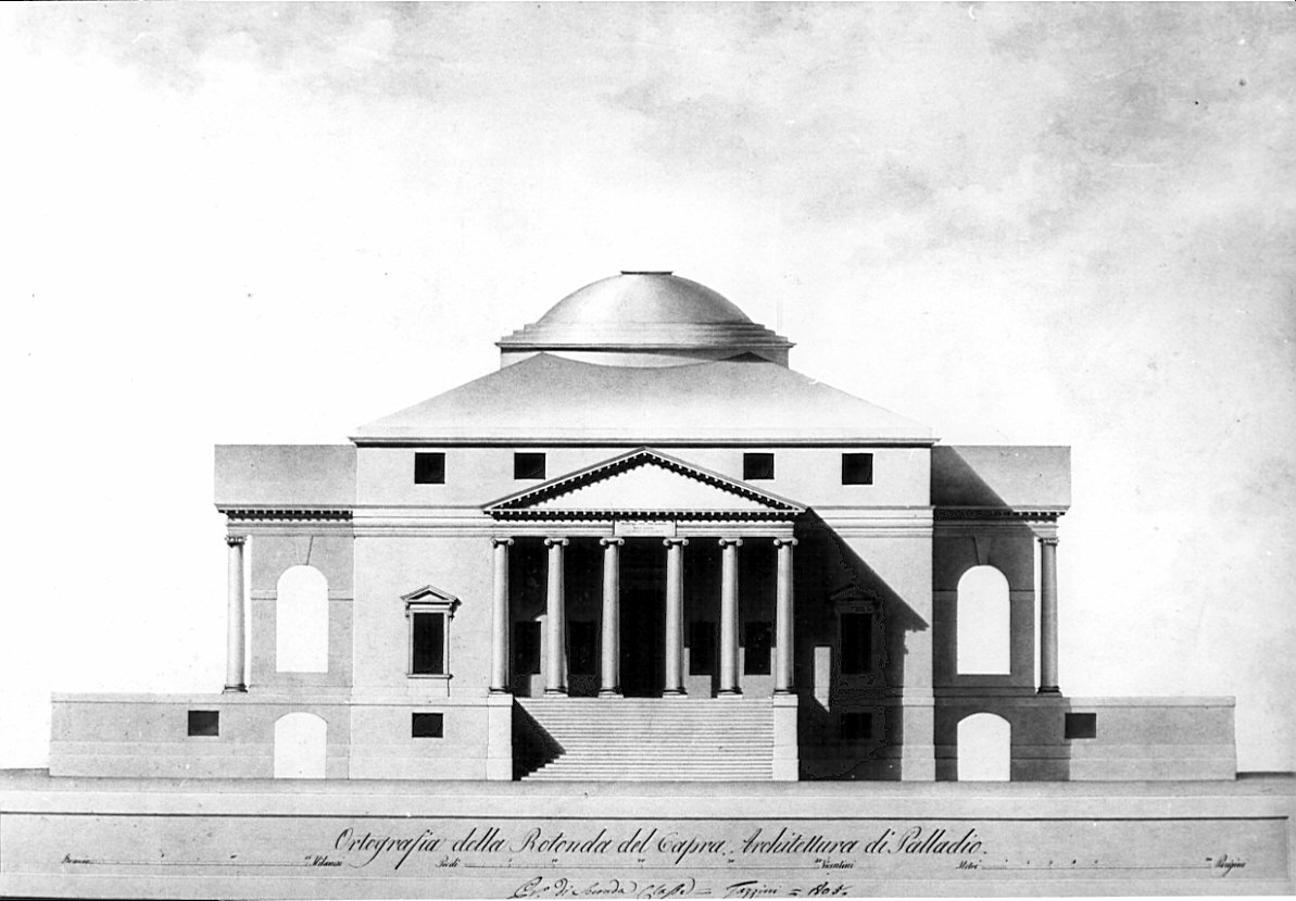prospetto, architettura: rilievo della villa capra del Palladio (disegno, opera isolata) di Tazzini Giuseppe (sec. XIX)