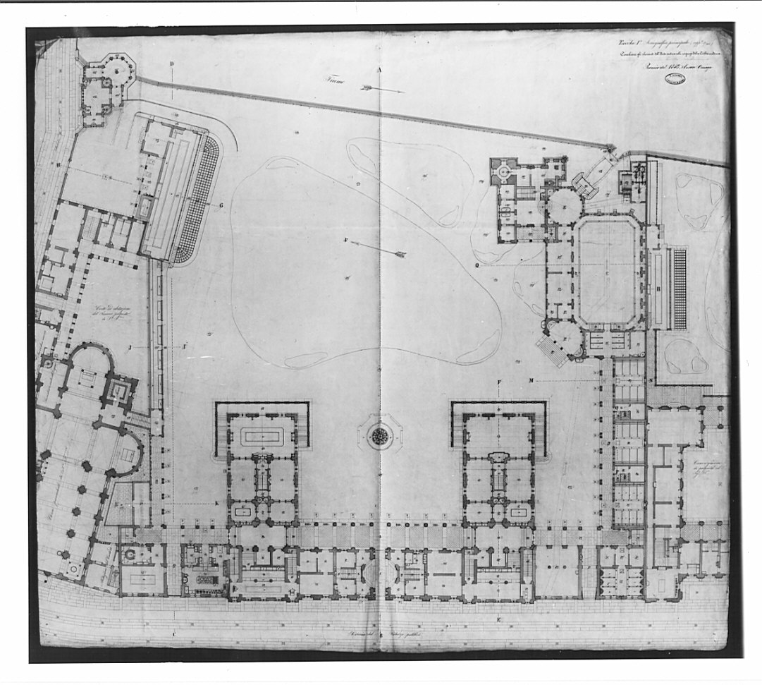 pianta, architettura: progetto per palazzo (disegno, opera isolata) di Osnago Cesare (sec. XIX)