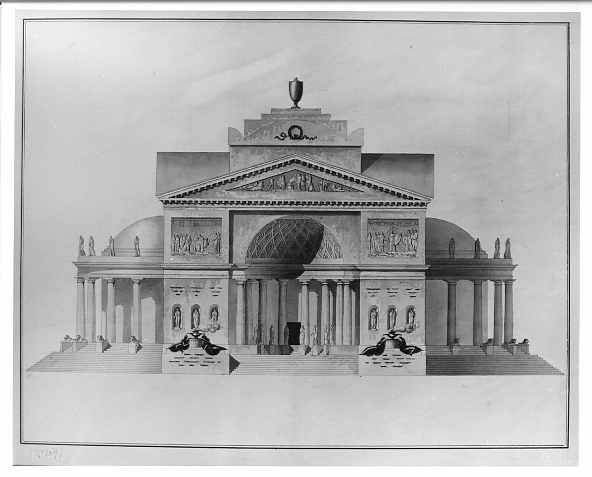 prospetto, architettura: progetto per cenotafio (disegno, opera isolata) di Bargigli Paolo (inizio sec. XIX)