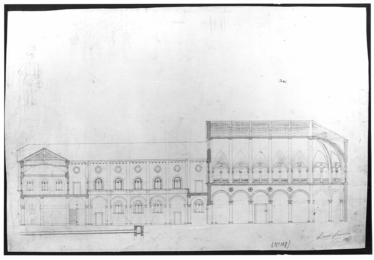 sezione, architettura: progetto per scuola pubblica (disegno, opera isolata) di Brusa Francesco (sec. XIX)