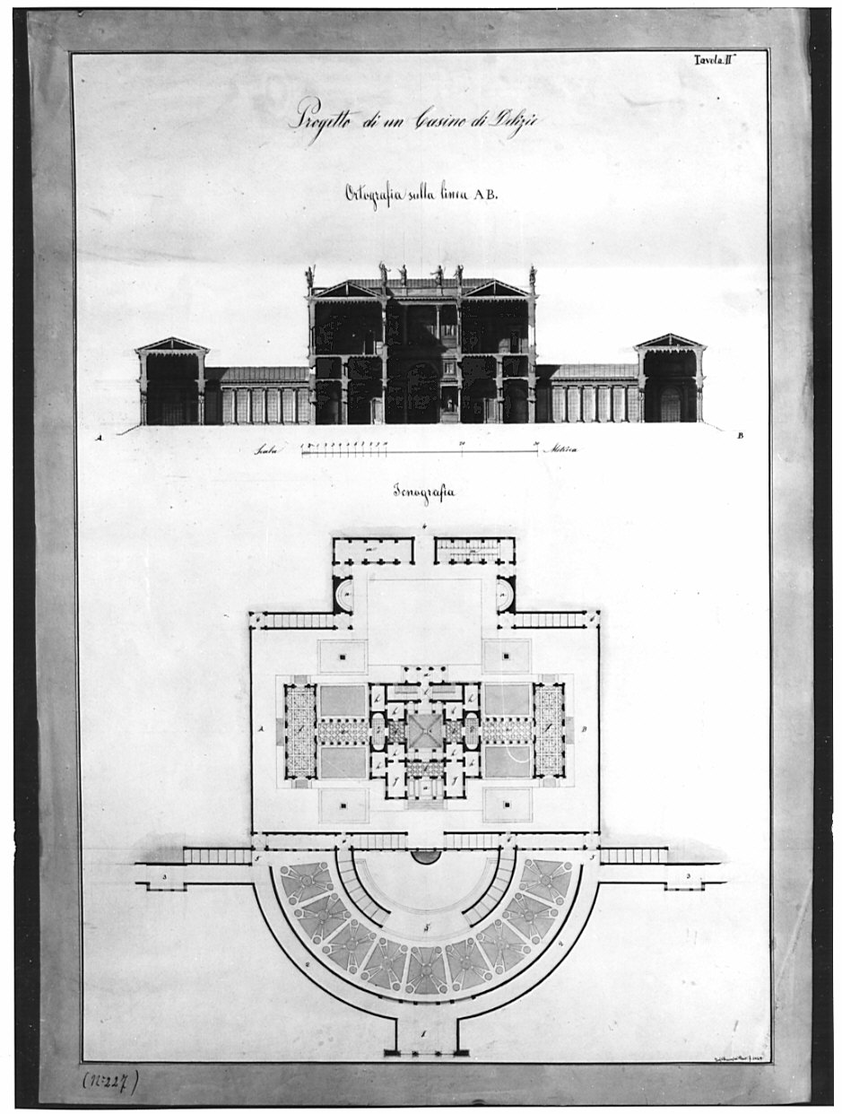 pianta, architettura: progetto per casino di delizie (disegno, opera isolata) di Franzini Bartolomeo (sec. XIX)
