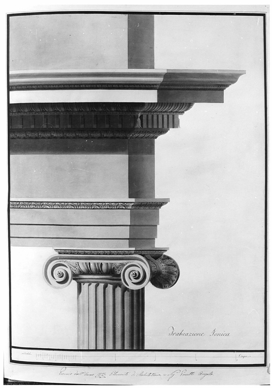 alzato, architettura: rilievo di trabeazione ionica (disegno, opera isolata) di Poratti Angelo (sec. XIX)