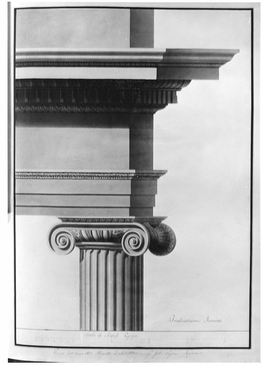 alzato, architettura: rilievo di trabeazione ionica (disegno, opera isolata) di Vergani Felice (sec. XIX)