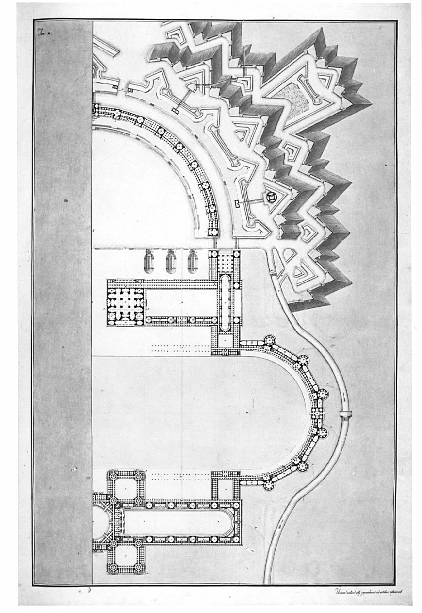 pianta, architettura: progetto per orfanotrofio militare (disegno, opera isolata) di Santi Lorenzo (sec. XIX)