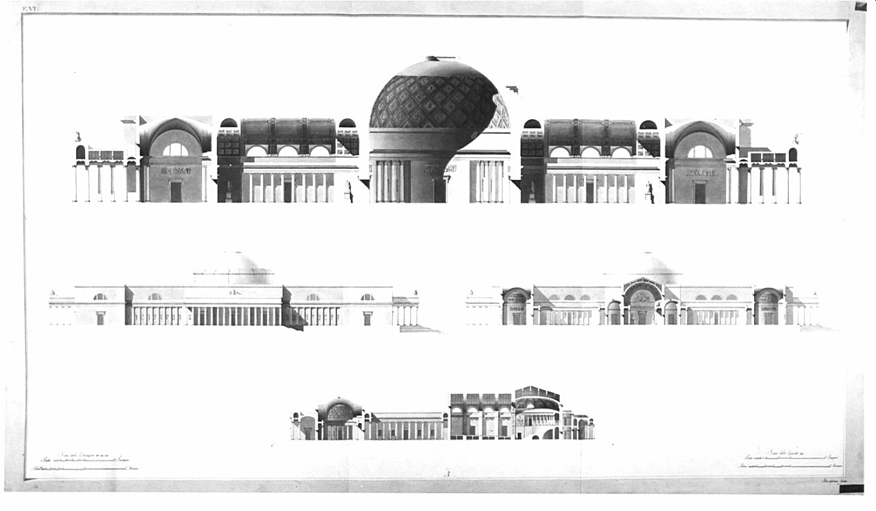 prospetti e sezioni, architettura: progetto per palazzo reale (disegno, opera isolata) di Santi Dionisio (sec. XIX)