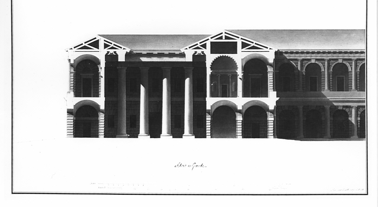 atrio: sezione, architettura: progetto per carcere (disegno, opera isolata) di Peverelli Francesco (sec. XIX)
