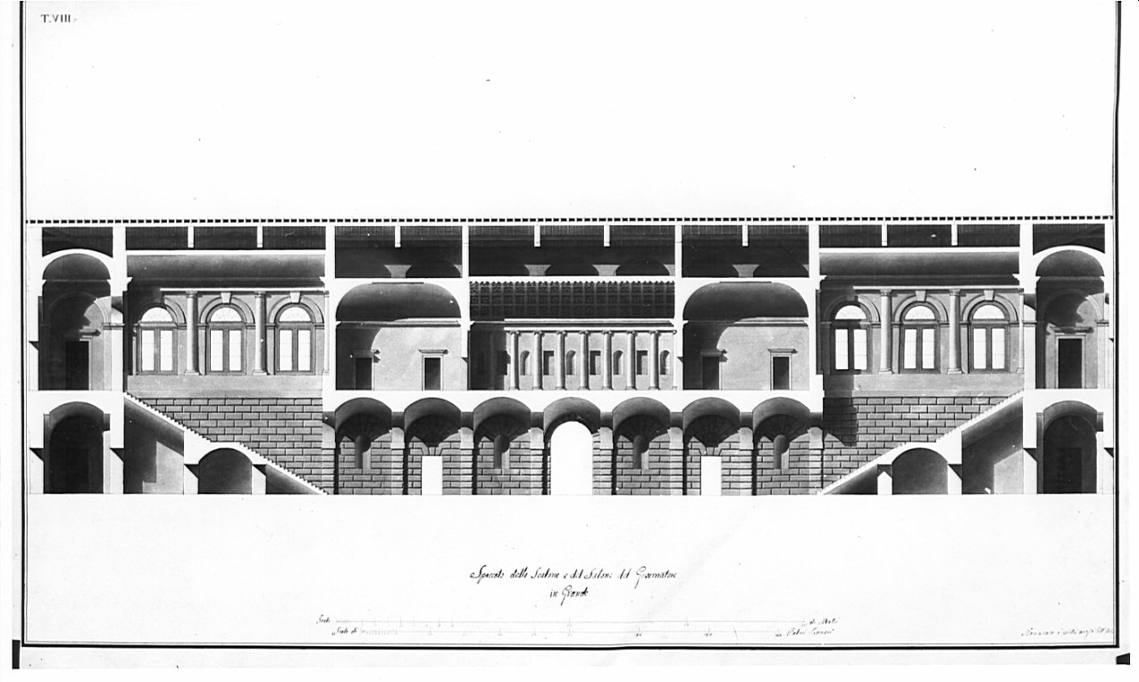 scalone: sezione, architettura: progetto per carcere (disegno, opera isolata) di Peverelli Francesco (sec. XIX)