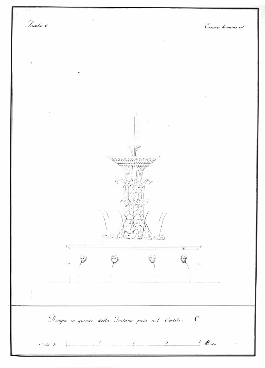 prospetto della fontana, architettura: progetto per bagni pubblici (disegno, opera isolata) di Pizzagalli Felice (sec. XIX)