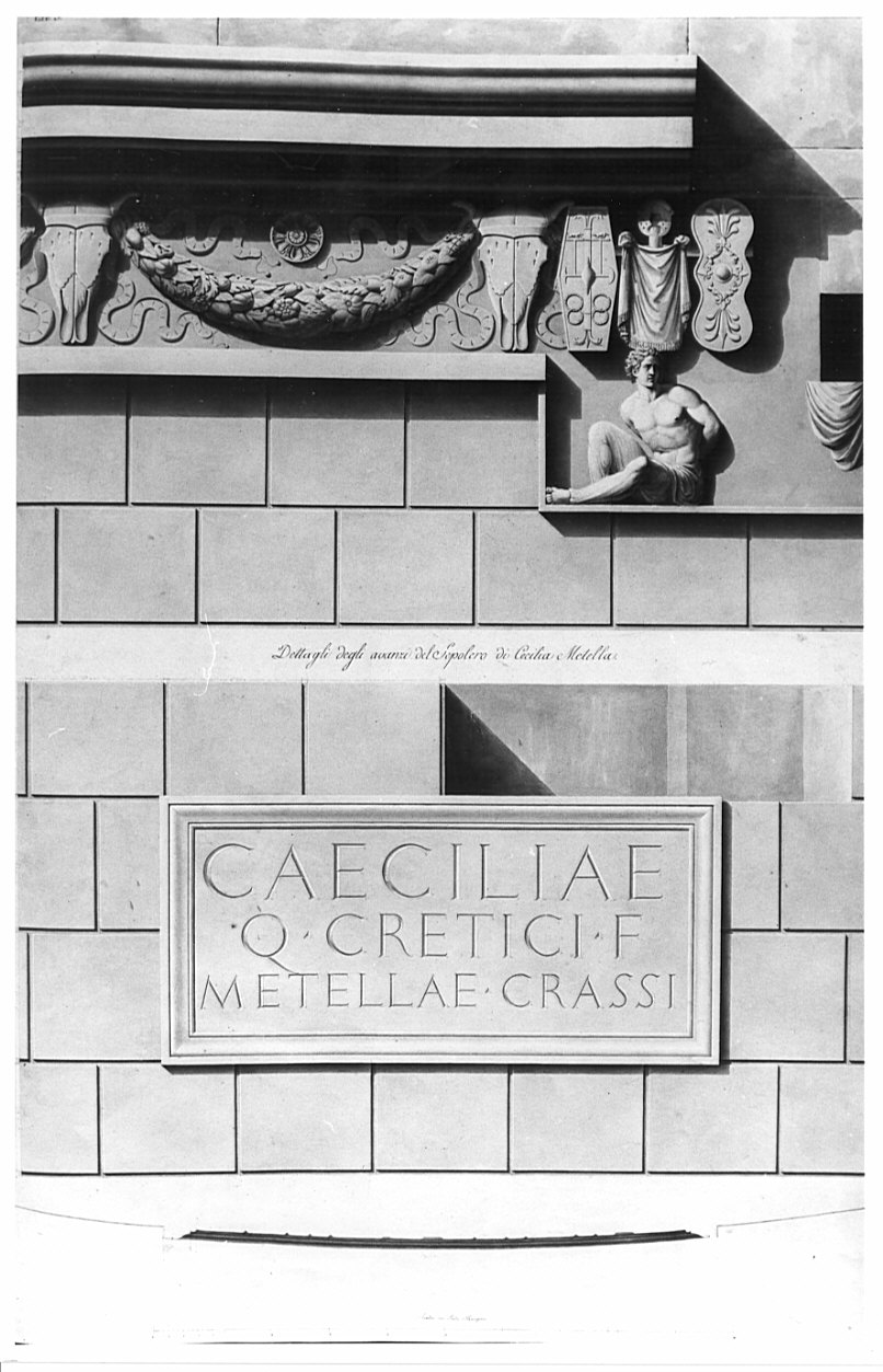 alzati di particolari, architettura: rilievo del sepolcro di Cecilia Metella (disegno, opera isolata) di Moraglia Giacomo (sec. XIX)