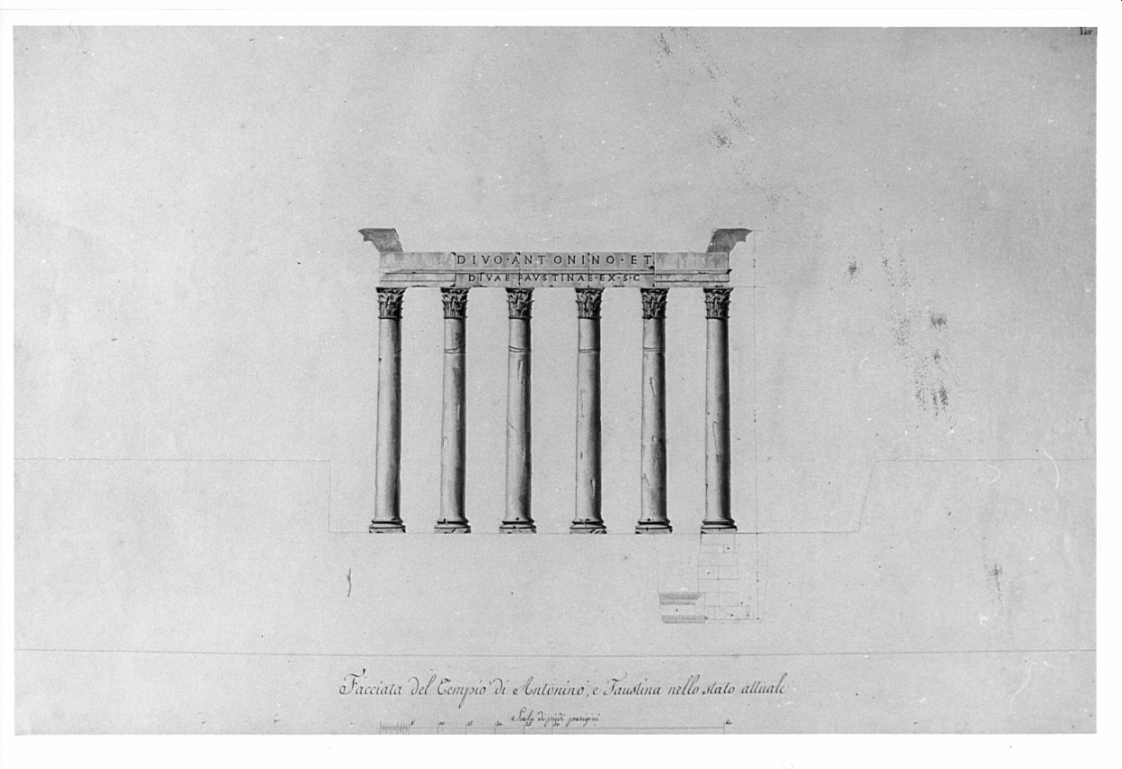 alzato, architettura: rilievo del Tempio di Antonino e Faustina (disegno, opera isolata) di Moraglia Giacomo (sec. XIX)