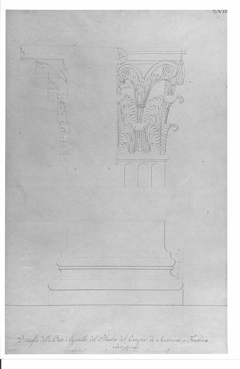 particolari, architettura: progetto di restauro del Tempio di Antonino e Faustina (disegno, opera isolata) di Moraglia Giacomo (sec. XIX)