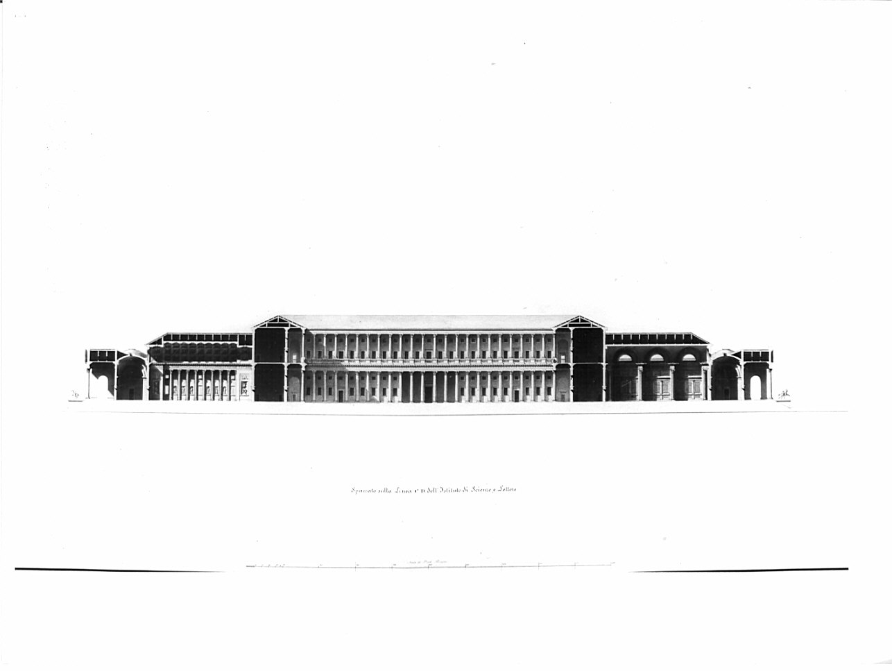 spaccato, architettura: progetto di Istituto di Scienze e Lettere (disegno, opera isolata) di Moraglia Giacomo (sec. XIX)
