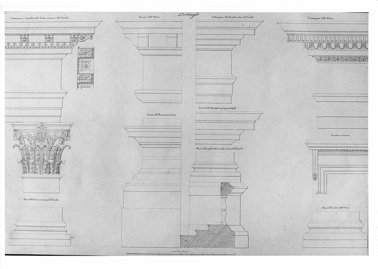 alzati di particolari, architettura: progetto di Istituto di Scienze e Lettere (disegno, opera isolata) di Moraglia Giacomo (sec. XIX)