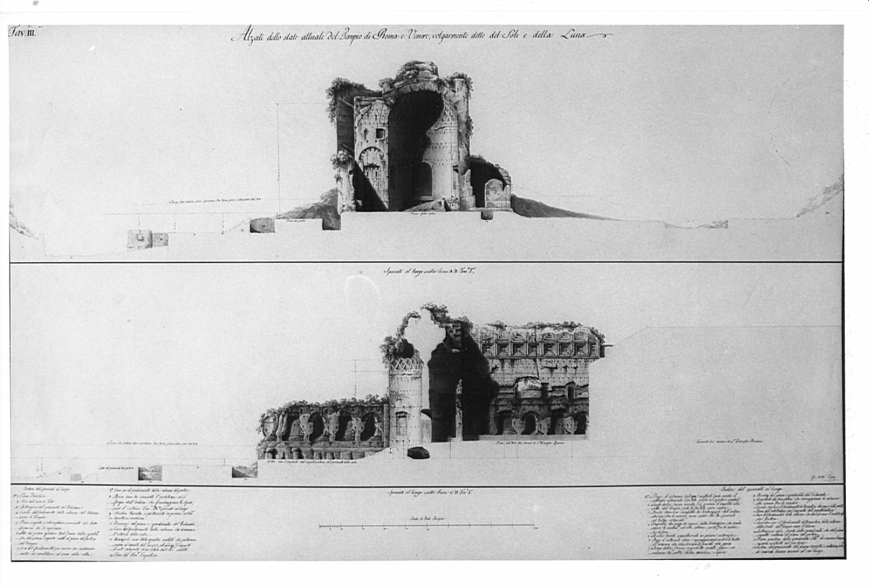 alzati, architettura: rilievo del Tempio di Roma e Venere (disegno, opera isolata) di Vergani Giovanni Battista (sec. XIX)