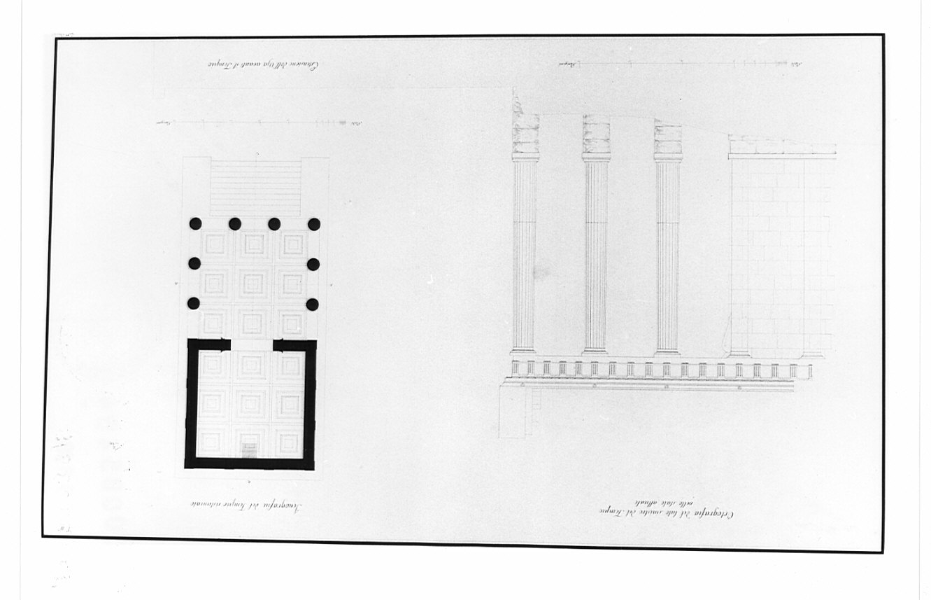profilo e pianta, architettura: rilievo del Tempio di Ercole a Cora (disegno, opera isolata) di Besia Gaetano (sec. XIX)
