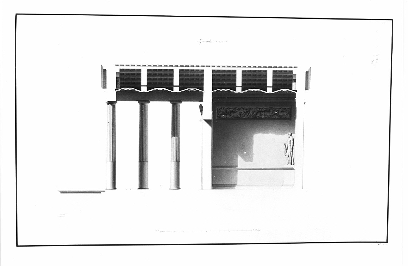 sezione, architettura: progetto di restauro del Tempio di Ercole a Cora (disegno, opera isolata) di Besia Gaetano (sec. XIX)
