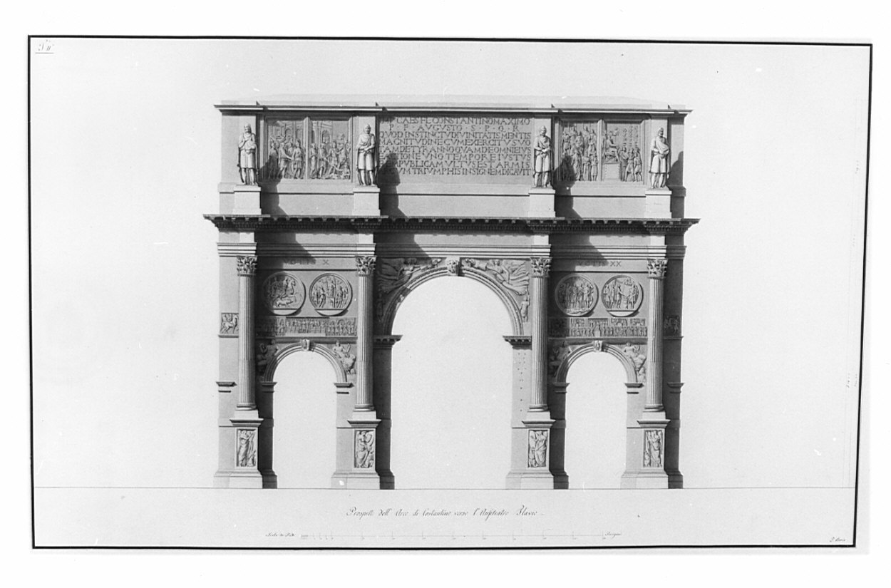 prospetto, architettura: rilievo dell'Arco di Costantino (disegno, opera isolata) di Bosio Pietro (sec. XIX)